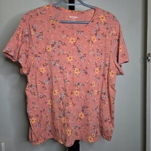 Old Navy Women's Pink Floral Short Sleeve Everywear Tee